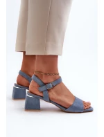 Dámské Sandály Na Podpatku Z Ekokože Modré Leisha