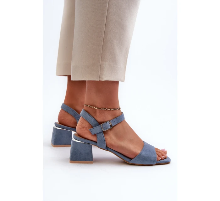 Dámské Sandály Na Podpatku Z Ekokože Modré Leisha