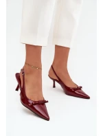 Lakované lodičky na podpatku s mašličkou bordó Olvena