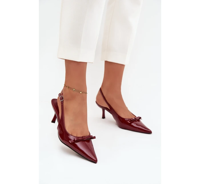 Lakované lodičky na podpatku s mašličkou bordó Olvena