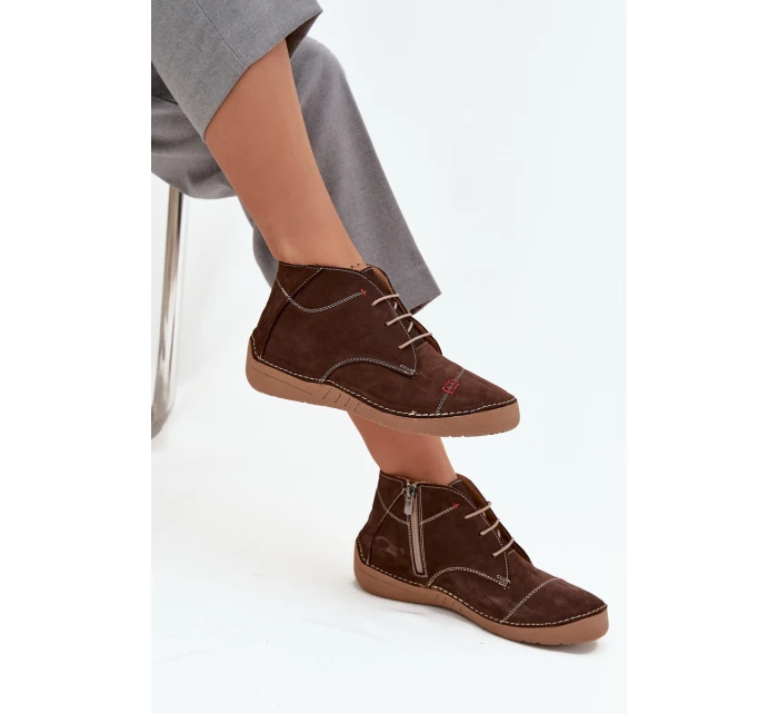 Kožené dámské polobotky s prošitím na zip Artiker 57C2117 hnědé