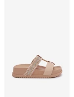 Dámské platformové pantofle se pásky a zlatým detailem Béžové Tahlia