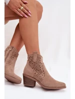 Dámské perforované kovbojky na podpatku S.Barski HY61-8012 Béžové