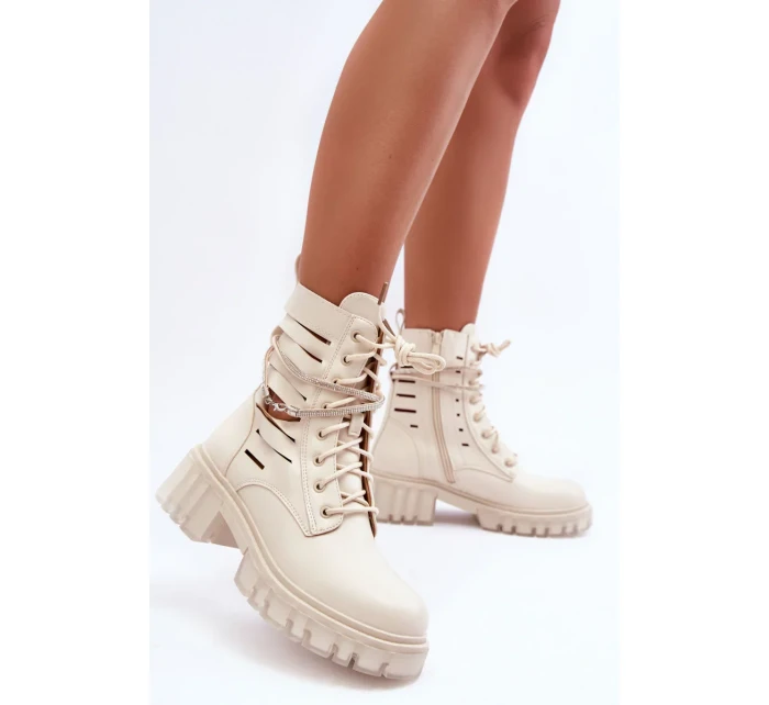 Módní pracovní boty s ozdobným páskou Bežové Rocky Módní pracovní boty s ozdobným páskou Bežové Rocky