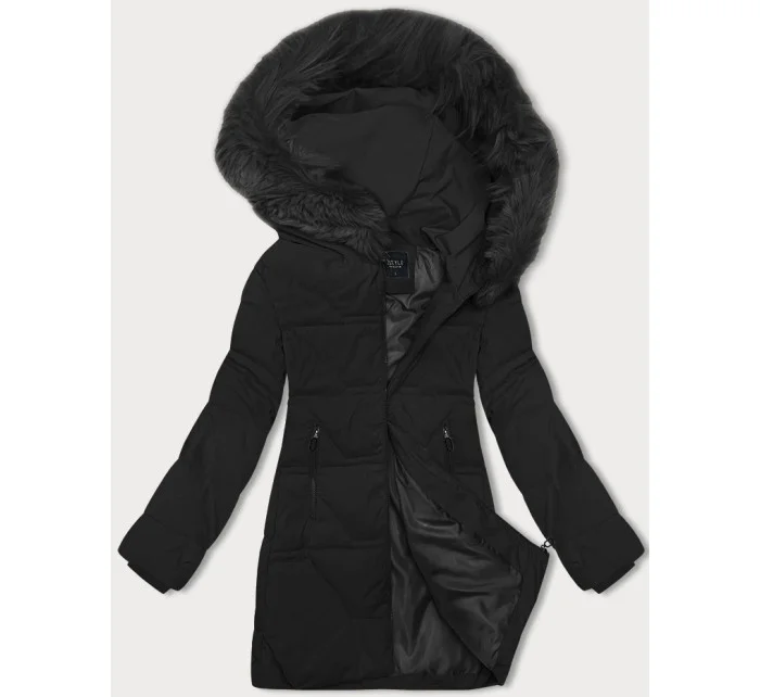 Černá dámská zimní bunda s kapucí model 21783432 - J.STYLE Černá dámská zimní bunda s kapucí model 21783432 - J.STYLE