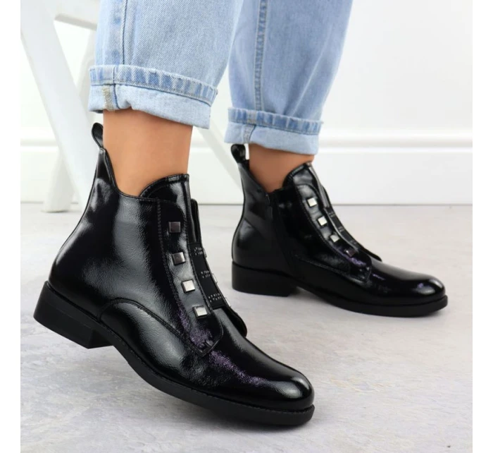 Dámské černé lakované kozačky S.Barski HY52-527 Dámské černé lakované kozačky S.Barski HY52-527