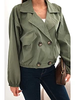 Dámská jarní krátká bunda s límcem a knoflíky khaki