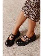 Dámské Lakované Polobotky S Pásky Černé Terione Dámské Lakované Polobotky S Pásky Černé Terione