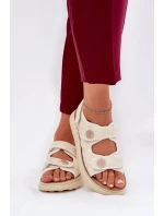 Dámské sandály s ozdobnými detaily na suchý zip béžové model 21688002 - Boto