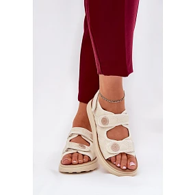 Dámské sandály s ozdobnými detaily na suchý zip béžové model 21688002 - Boto Dámské sandály s ozdobnými detaily na suchý zip béžové model 21688002 - Boto