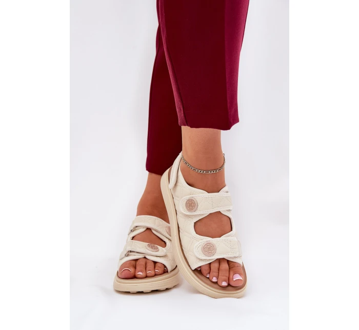 Dámské sandály s ozdobnými detaily na suchý zip béžové model 21688002 - Boto