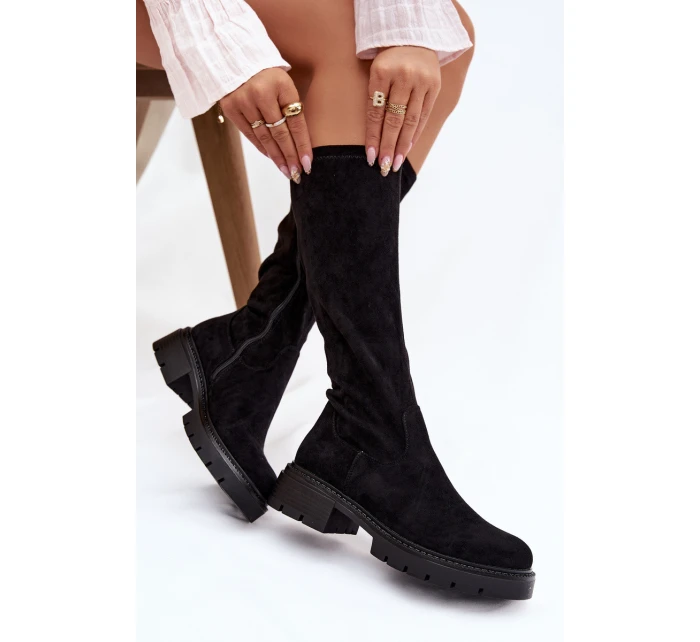 Dámské kozačky z eko semiše černé model 21821828 - Boto Dámské kozačky z eko semiše černé model 21821828 - Boto
