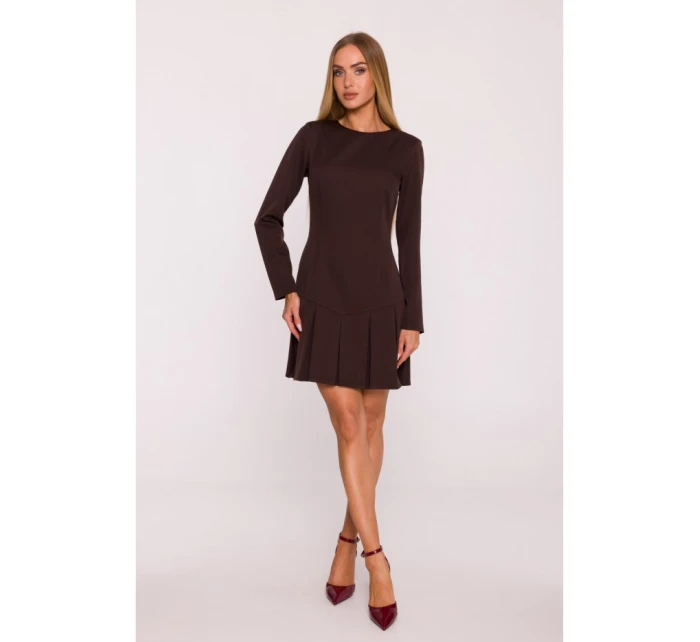 M872 Šaty s obrácenými záhyby - hnědé