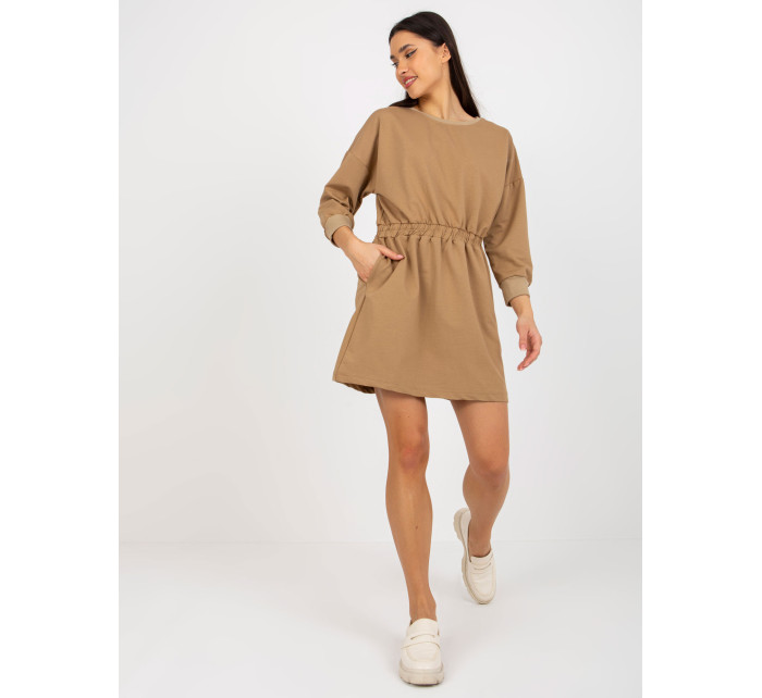 Camel mini mikinové šaty s elastickým pasem