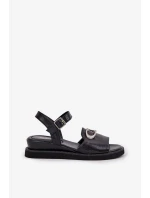 Dámské lakované sandály na klínku s ozdobou Černé Salianes Dámské lakované sandály na klínku s ozdobou Černé Salianes