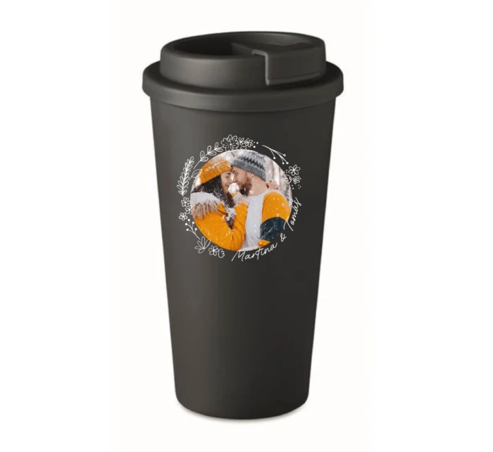 Personalizovaný cestovní termohrnek s květinový ohraničením 