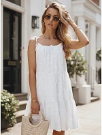 Letní dámské bavlněné šaty s prolamovaným vzorem, bílé, FashionStreet EY2674 Letní dámské bavlněné šaty s prolamovaným vzorem, bílé, FashionStreet EY2674