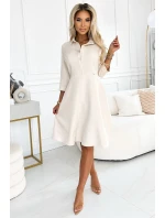 Béžové dámské rozšířené košilové šaty s páskem model 20215337 - numoco