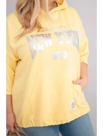 Dámská mikina Plus Size z viskózy s kapucí a klokaní kapsou žlutá