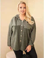 Dámská bavlněná mikina Plus Size s kapucí a knoflíky khaki Dámská bavlněná mikina Plus Size s kapucí a knoflíky khaki