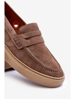 Mužské Semišové Polobotky Loafersy Zazoo 1574 Tmavě Beige