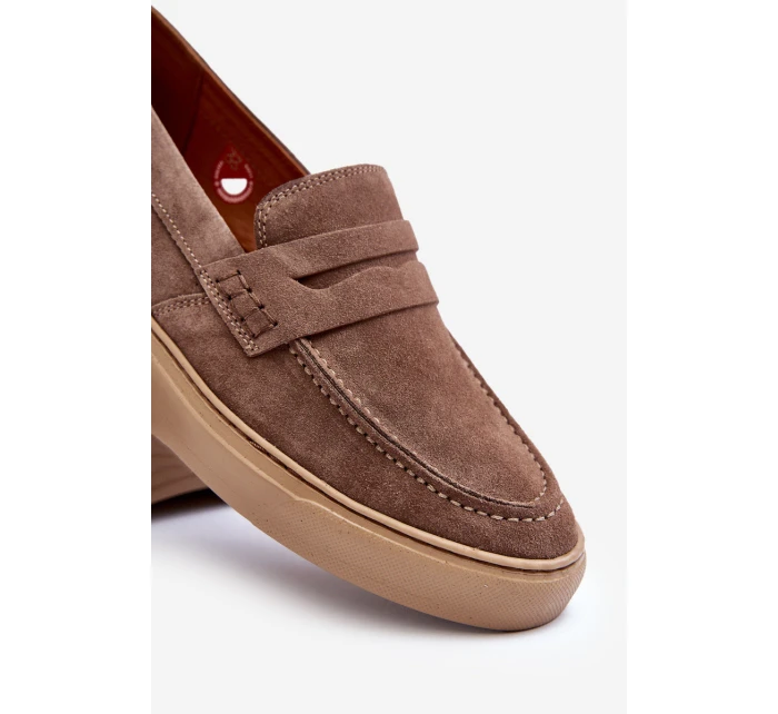 Mužské Semišové Polobotky Loafersy Zazoo 1574 Tmavě Beige