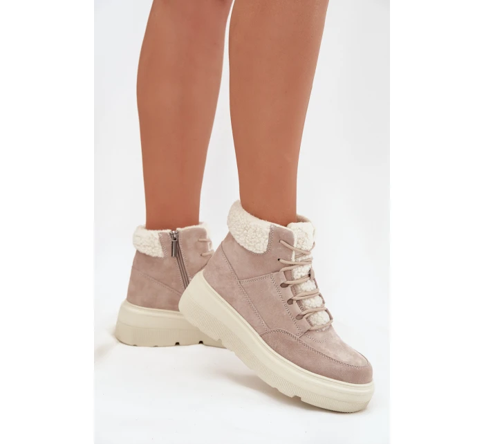 Semišové zimní boty pro ženy s kožíškem na platformě Vinceza 95354 béžové