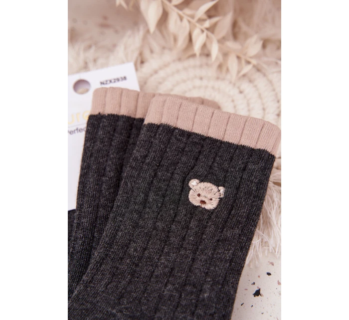 Dámské bavlněné ponožky s malým medvídkem – tmavě šedé