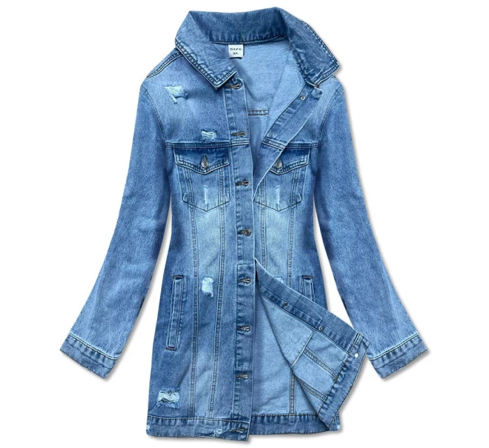 Světle modrá dlouhá džínová bunda (POP7021-LK) - P.O.P.SEVEN