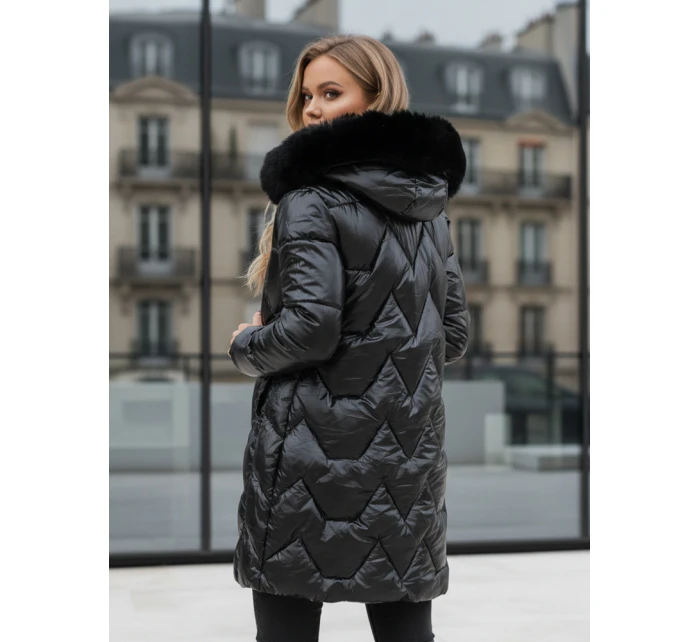 Dámská zimní bunda ELECIO dlouhá prošívaná s kapucí černá FashionStreet TY5178z