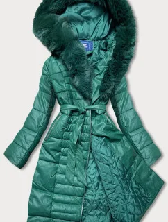 Zelená dámská bunda s kožešinovým límcem (ag6-28)