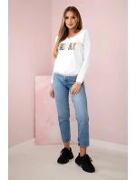 Dámská mikina s flitrovým nápisem bílý