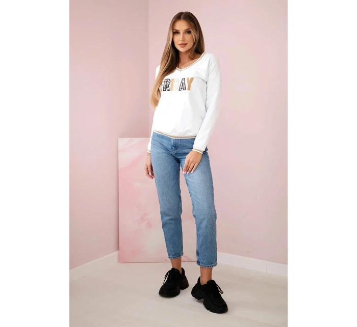 Dámská mikina s flitrovým nápisem bílý