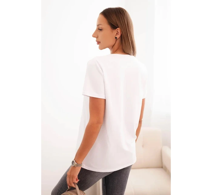 Dámská bavlněná blůza s výstřihem do V a krátkým rukávem bílá