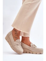 Kůže Wedge Mokasíny Béžove Felicita