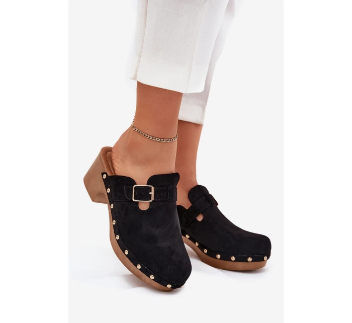 Dámské Pantofle Na Podpatku S Přezkou Černé model 21700144 - Boto