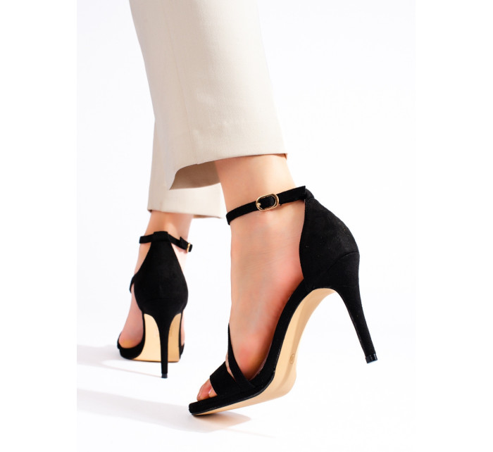Designové  sandály dámské černé na jehlovém podpatku
