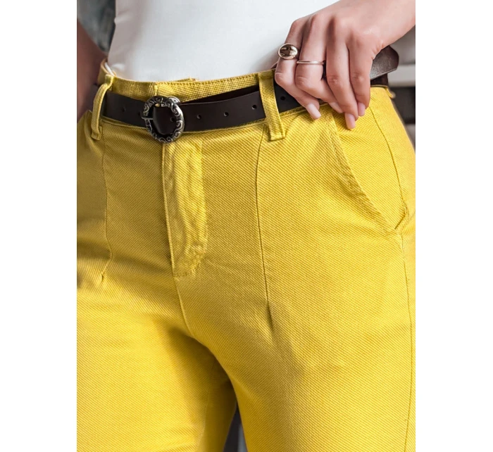Dámské kalhoty slim fit s páskem TAIRONIK hořčicové FashionStreet UY2539