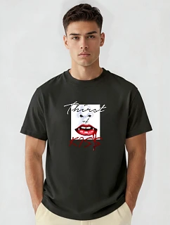 Pánské bavlněné tričko oversize s potiskem černé FashionStreet NX1007R