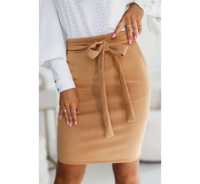 Dámská semišová sukně v karamelové barvě se zavazováním model 20684698 - numoco basic