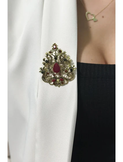 Brož XZ459-191 zlatá + červená Brož XZ459-191 zlatá + červená