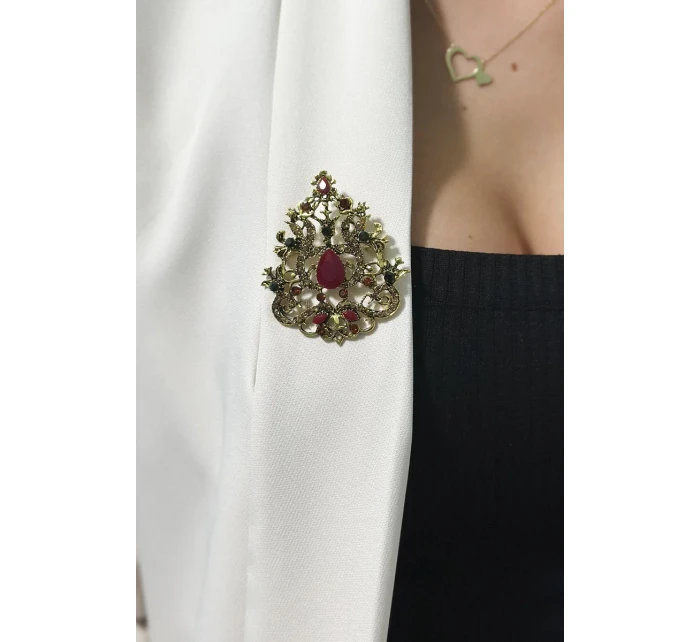 Brož XZ459-191 zlatá + červená Brož XZ459-191 zlatá + červená