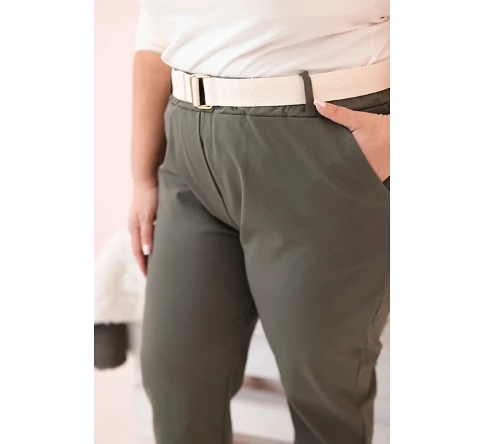 Dámské kalhoty Punto Milano Winter Plus Size s páskem khaki Dámské kalhoty Punto Milano Winter Plus Size s páskem khaki