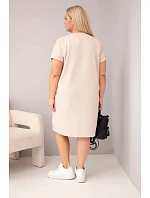 Dámské šaty Plus Size s krátkým rukávem a kapsami béžová