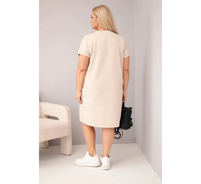 Dámské šaty Plus Size s krátkým rukávem a kapsami béžová