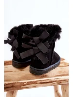 Dětské Teplé Sněhule Semišové s Mašlemi Černe Funky Dětské Teplé Sněhule Semišové s Mašlemi Černe Funky