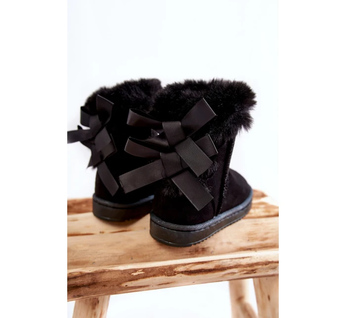 Dětské Teplé Sněhule Semišové s Mašlemi Černe Funky Dětské Teplé Sněhule Semišové s Mašlemi Černe Funky