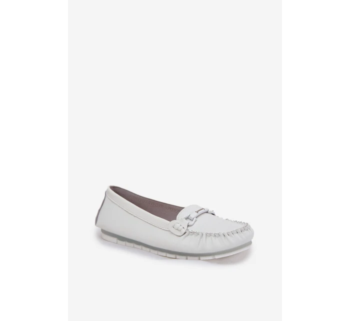 Plné Kožené Mokasíny S Dekorací model 21686028 Bílé - S.Barski Plné Kožené Mokasíny S Dekorací model 21686028 Bílé - S.Barski