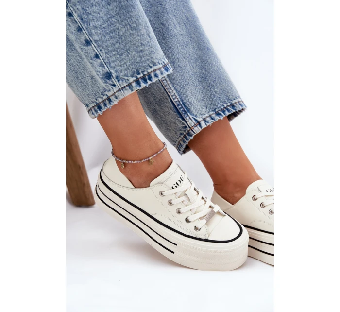 Dámské Kožené Tenisky Na Platformě model 21691395 Bílé - Goe