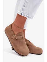Dámské polobotky Eko semiš s zlatým přezkou Tmavě béžové Ismora